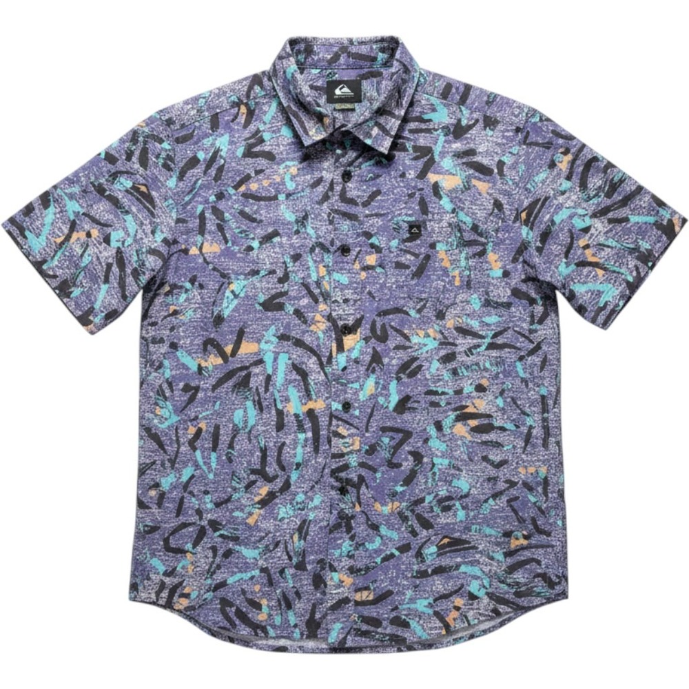 Quiksilver Boys Purple Abstract Print Short Sleeve Organic Cotton Shirt Large 14
